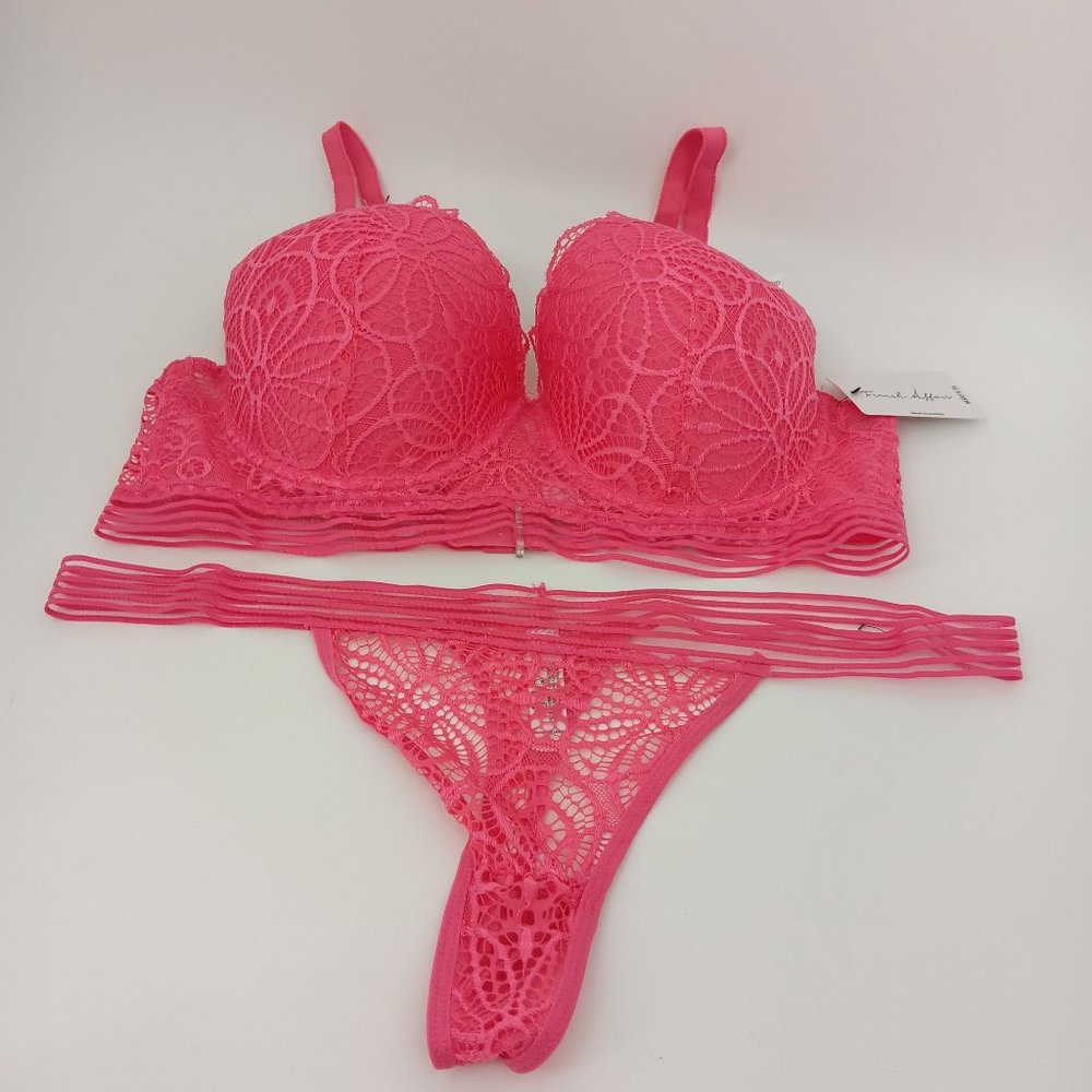 FRENCH AFFAIR PLUS SIZE PUSH UP PINK BRA SET SIZE 40D/2X